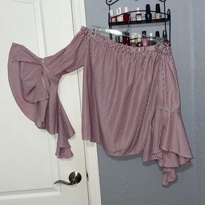 Off the shoulder flowy red & white top